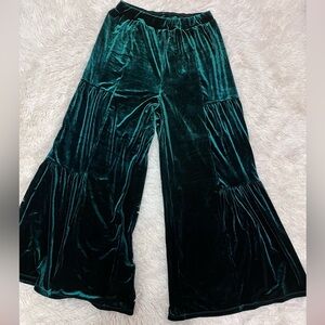 Halara Size Large Velvet Wide-Leg Pants in Dark Green